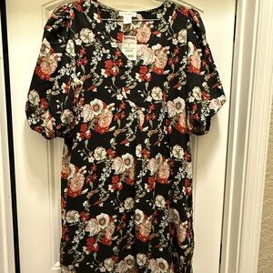 Cynthia Rowley Black Floral Dress with Red and White Details